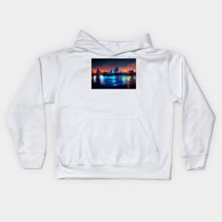 Neon Klaipedia City Skyline With Buildings In Neonlight / Lithuania Kids Hoodie